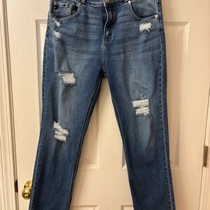KanCan Dark Blue Distressed Straight Leg Jeans